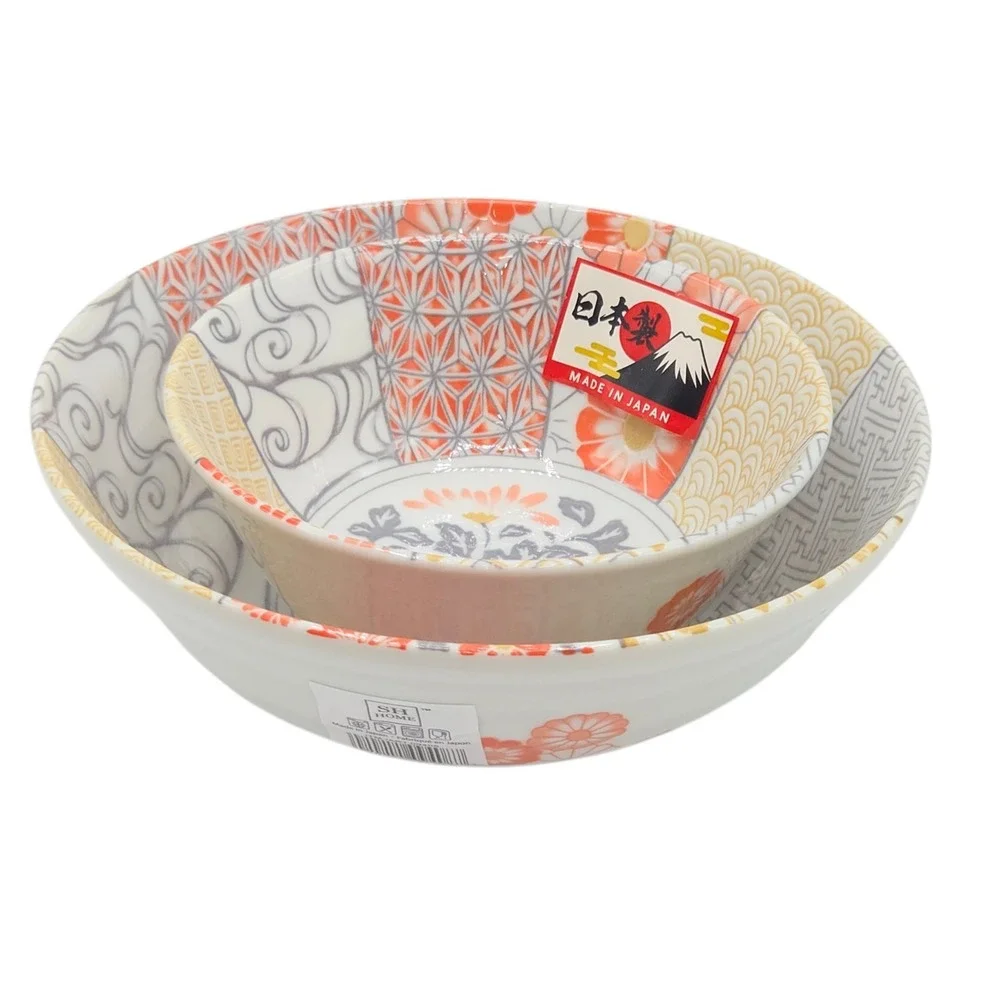 Tono Toki Japanese Ramen Bowl‎ Set Mino Ware Shozui Patchwork Floral Design